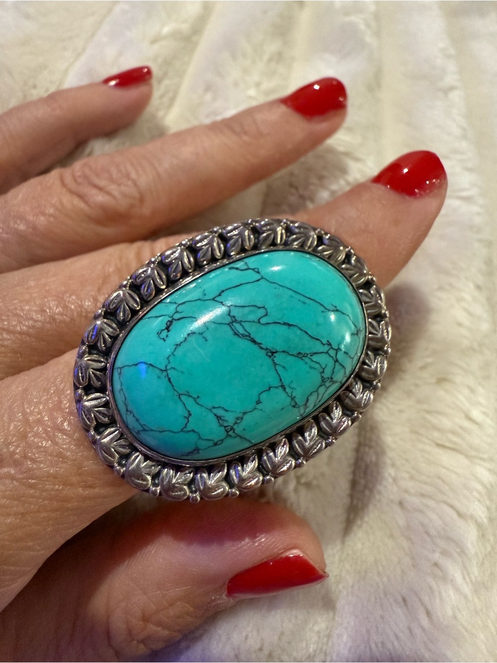 Douglas Paulus dP 925 Sterling Silver Turquoise Statement Ring Large Boho Sz8
